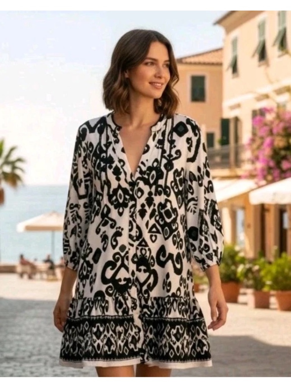 zara mini dress v neck ruffle trim